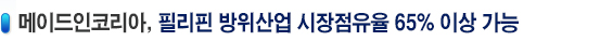 메이드인코리아, 필리핀 방위산업 시장점유율 65% 이상 가능
